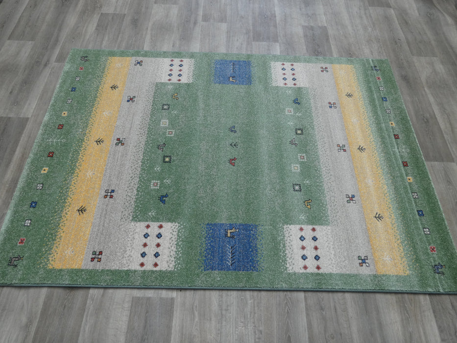 Gabbeh Style Infinity Green Colour Rug Size: 160 x 230cm- Rugs Direct 