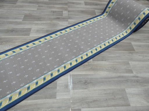 Grey & Navy Colour Non Slip Rubber Back Runner 80cm Wide x Cut To Order- Rugs Direct 