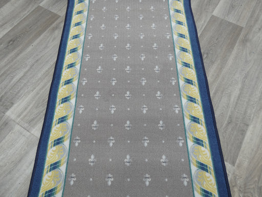 Grey & Navy Colour Non Slip Rubber Back Runner 80cm Wide x Cut To Order- Rugs Direct