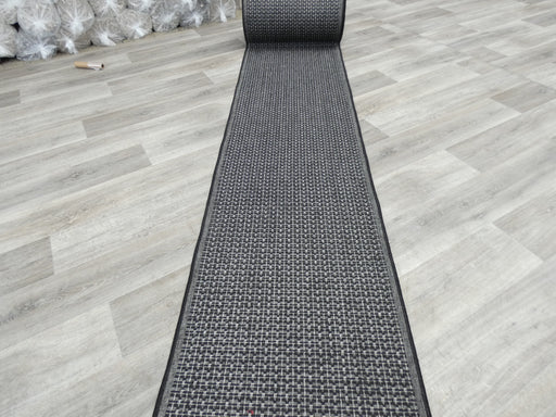 "Obsidian"Sisal Look Flatweave Rubber Back Runner 67cm Wide x Cut To Order- Rugs Direct 