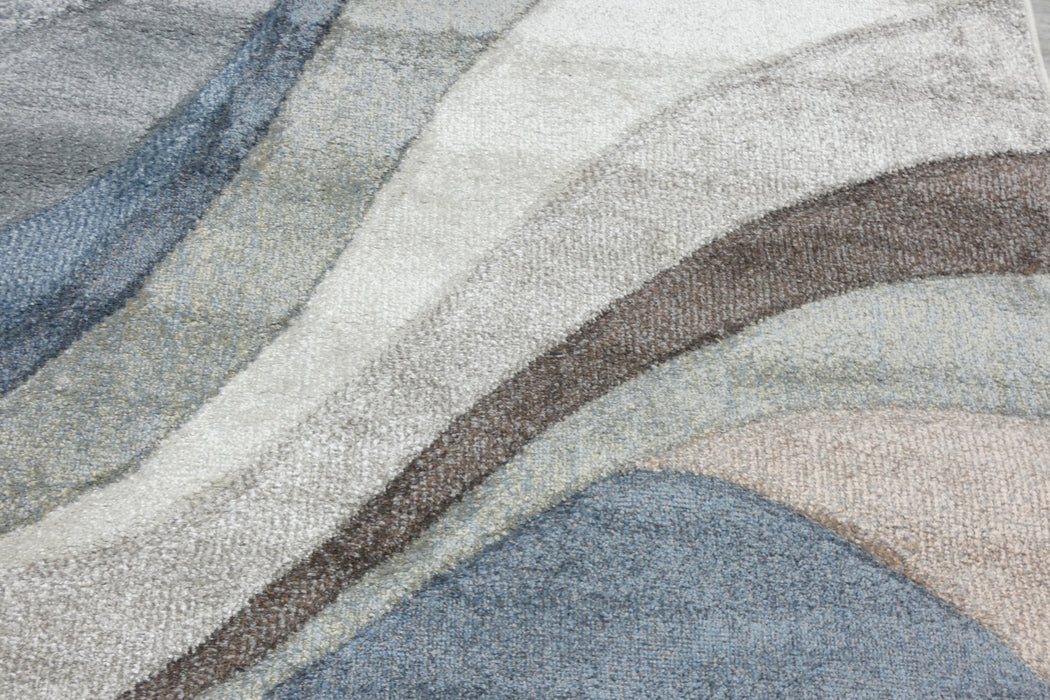 Blue Wavy Pattern Rug Kimya Collection Abstract Wave Pattern Rug in Blue and Neutral Tones ...