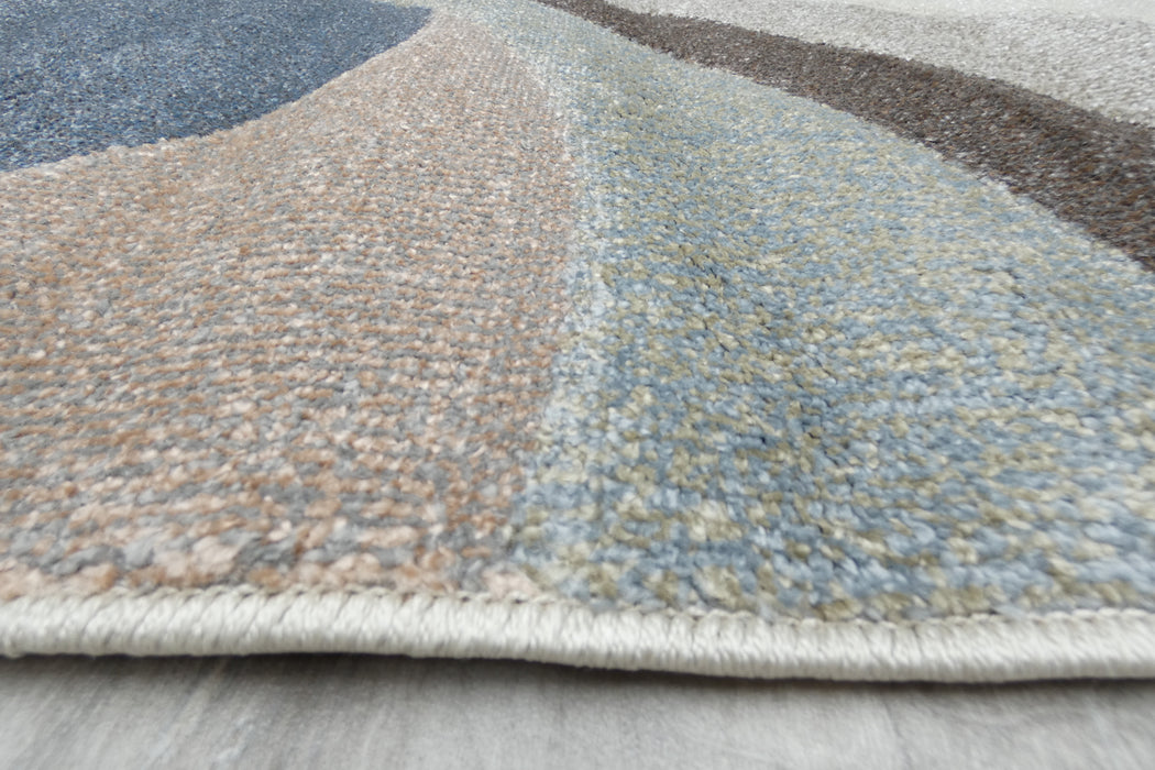 Kimya Collection Abstract Wave Pattern Rug in Blue and Neutral Tones ...