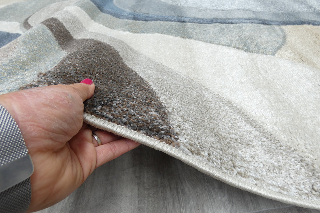 Kimya Collection Abstract Wave Pattern Rug in Blue and Neutral Tones ...