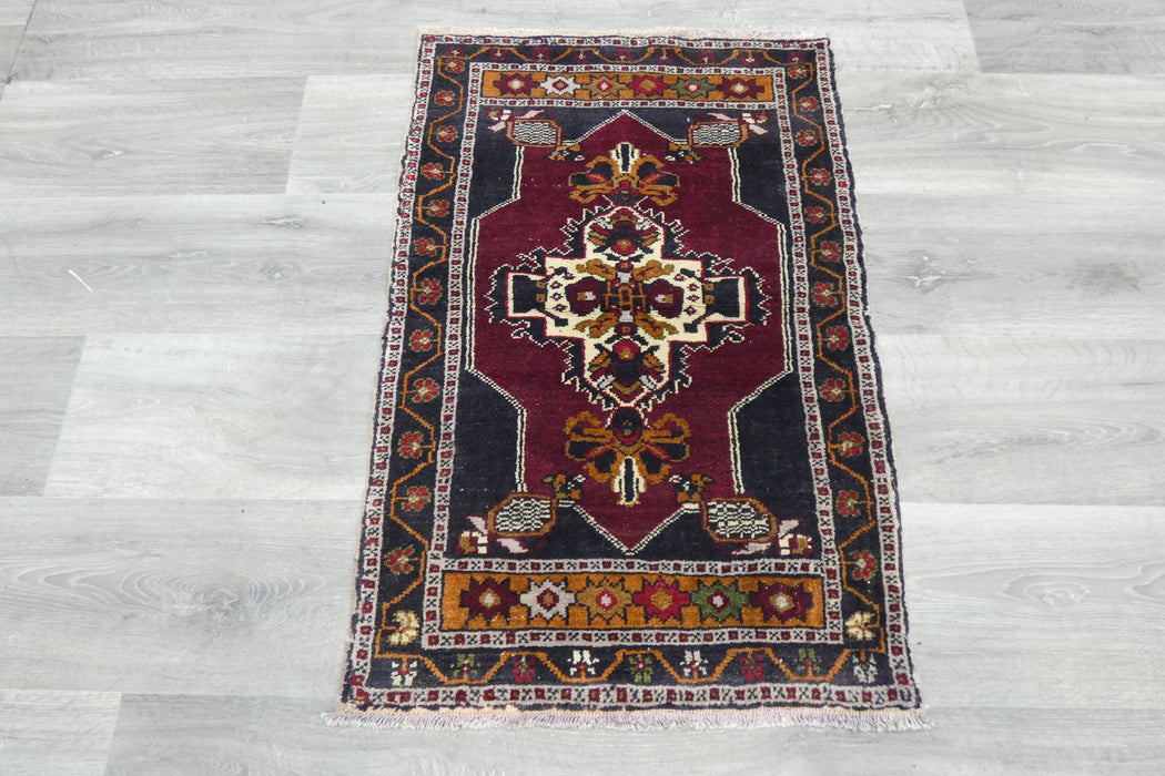 Vintage Turkish Anatolian Tribal Rug  Size: 88 x 58cm- Rugs Direct 