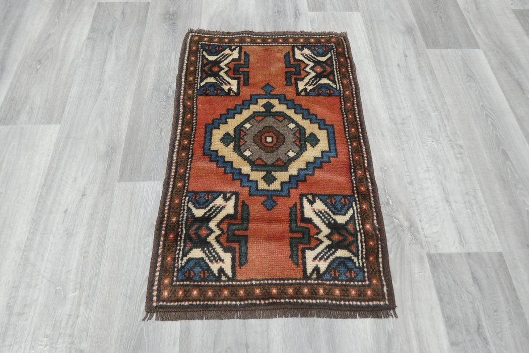 Vintage Hand Knotted Anatolian Turkish Rug Size: 92 x 58cm- Rugs Direct 