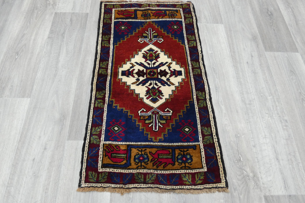Vintage Hand Knotted Anatolian Turkish Rug Size: 106 x 58cm- Rugs Direct 