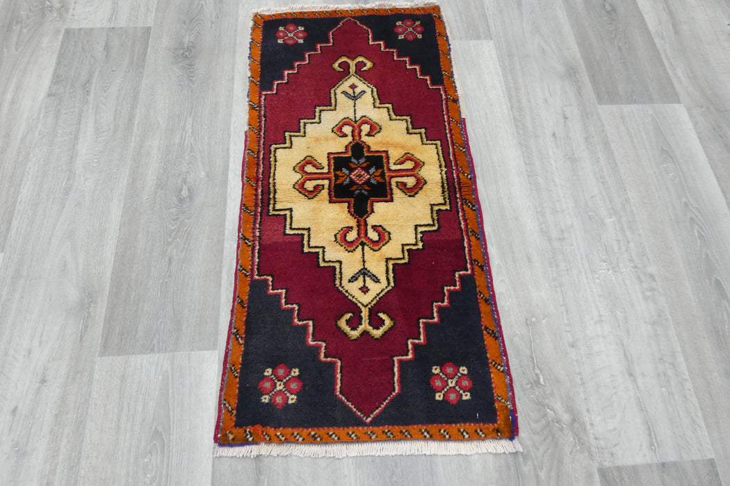 Vintage Hand Knotted Anatolian Turkish Rug Size: 97 x 47cm- Rugs Direct 