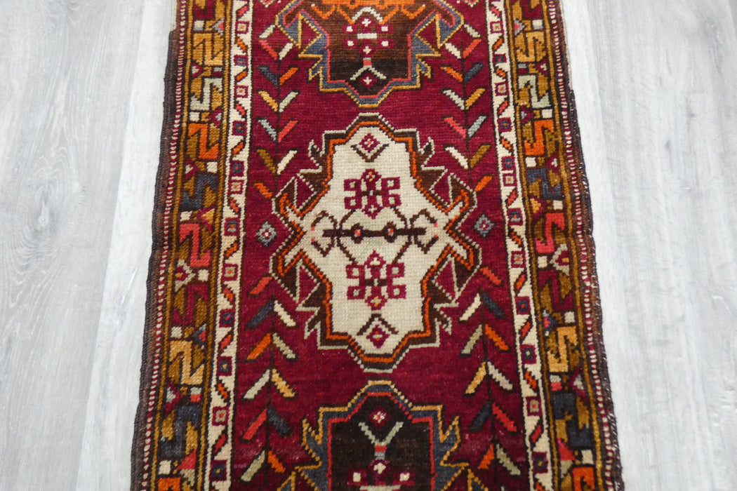 Vintage Hand Knotted Anatolian Turkish Rug Size: 108 x 52cm- Rugs Direct 