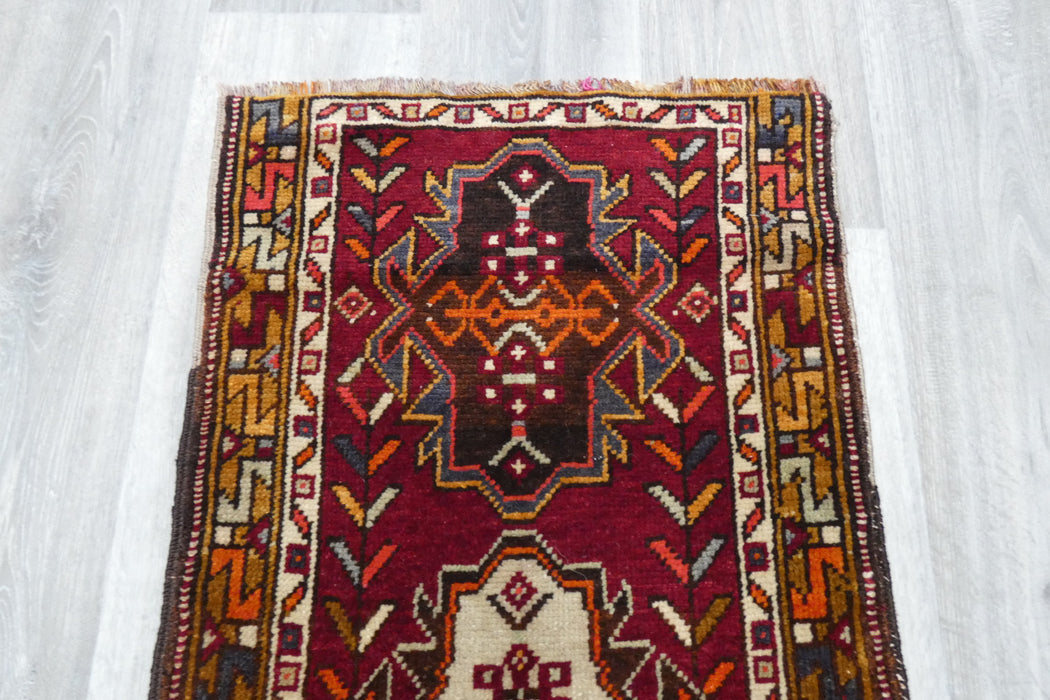 Vintage Hand Knotted Anatolian Turkish Rug Size: 108 x 52cm- Rugs Direct 
