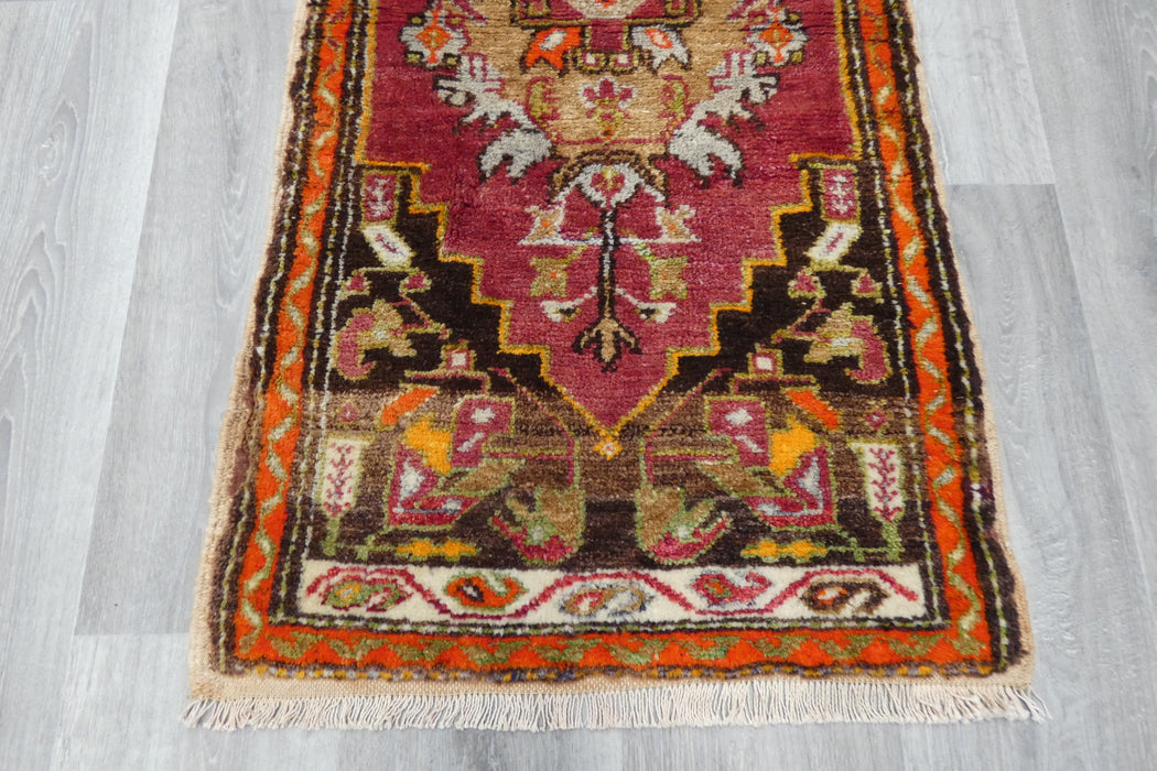 Vintage Hand Knotted Anatolian Turkish Rug Size: 120 x 60cm- Rugs Direct 