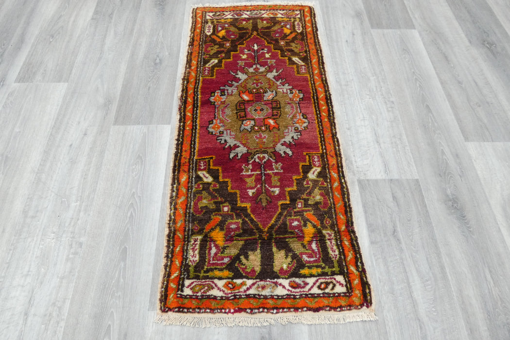Vintage Hand Knotted Anatolian Turkish Rug Size: 125 x 56cm- Rugs Direct 