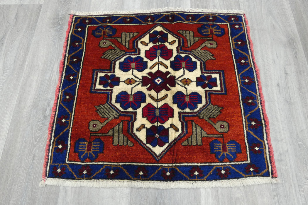 Vintage Hand Knotted Anatolian Turkish Square  Rug Size: 62 x 68cm- Rugs Direct 