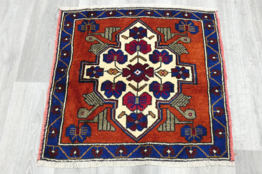 Vintage Hand Knotted Anatolian Turkish Square Rug Size: 65 x 68cm- Rugs Direct 