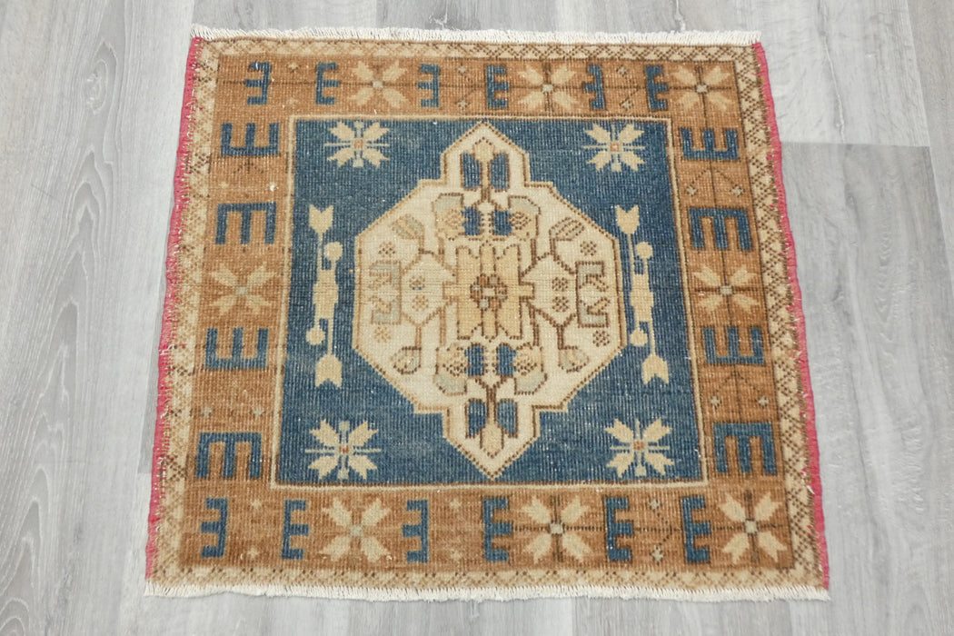 Vintage Hand Knotted Anatolian Turkish Square Rug Size: 88 x 63cm- Rugs Direct 