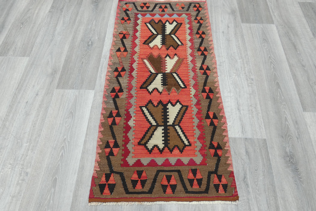 Handwoven Turkish Kilim Runner Rug 120 x 58cm | Vintage Anatolian Wool Flatweave - Rugs Direct 