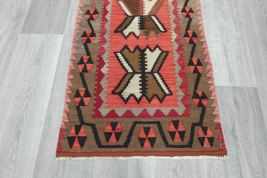 Handwoven Turkish Kilim Runner Rug 120 x 58cm | Vintage Anatolian Wool Flatweave - Rugs Direct 