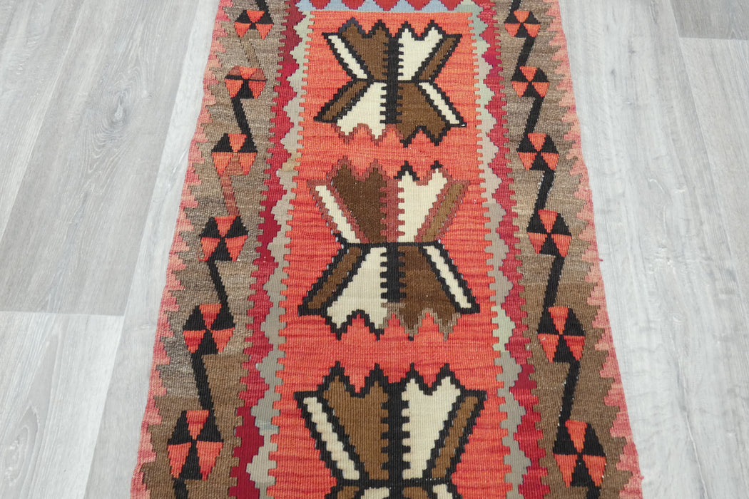 Handwoven Turkish Kilim Runner Rug 120 x 58cm | Vintage Anatolian Wool Flatweave - Rugs Direct 