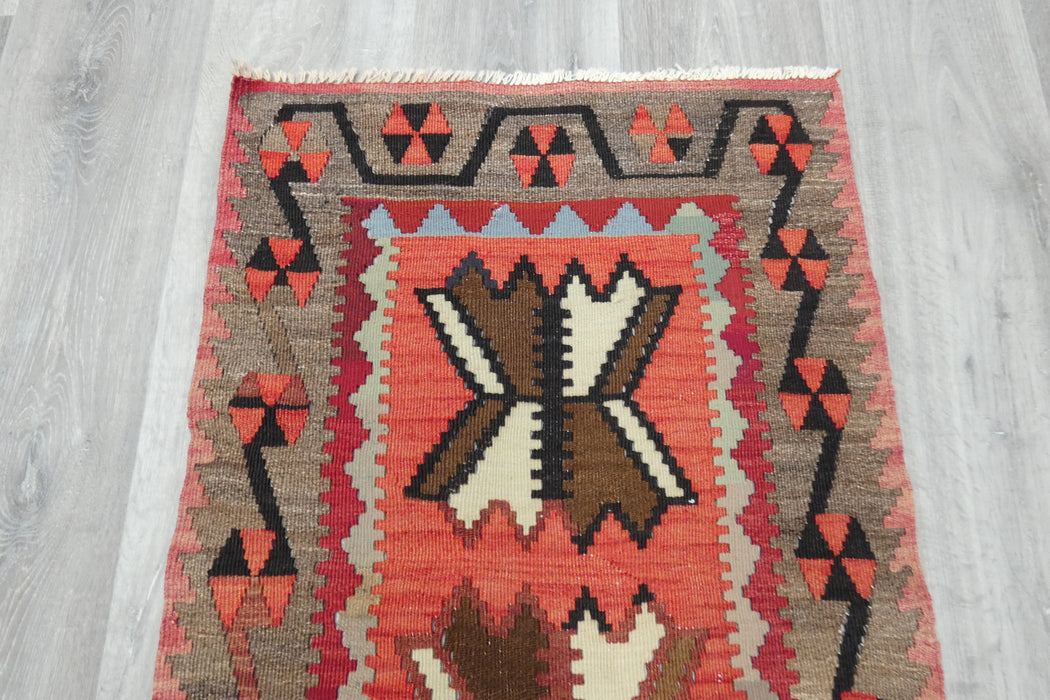 Handwoven Turkish Kilim Runner Rug 120 x 58cm | Vintage Anatolian Wool Flatweave - Rugs Direct 