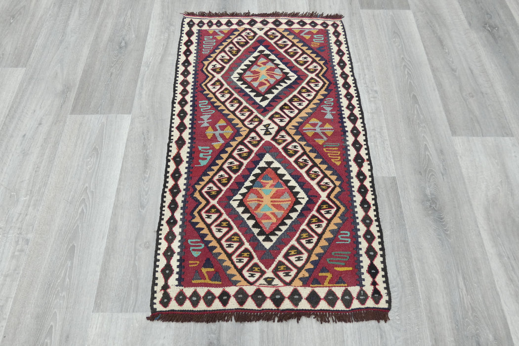Authentic Handwoven Turkish Kilim Rug 103 x 62cm | Vintage Anatolian Wool Flatweave Rug- Rugs Direct 
