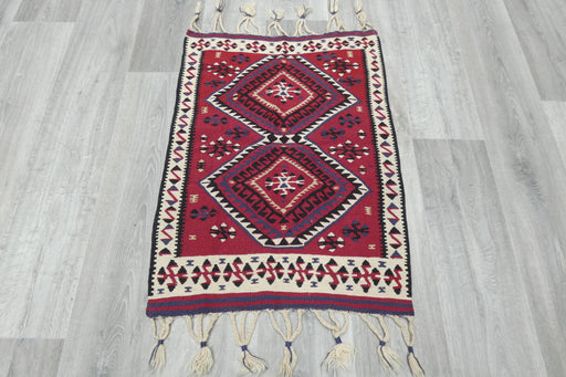 Authentic Handwoven Turkish Kilim Rug 82 x 62cm | Anatolian Wool Flatweave with Tassels- Rugs Direct 
