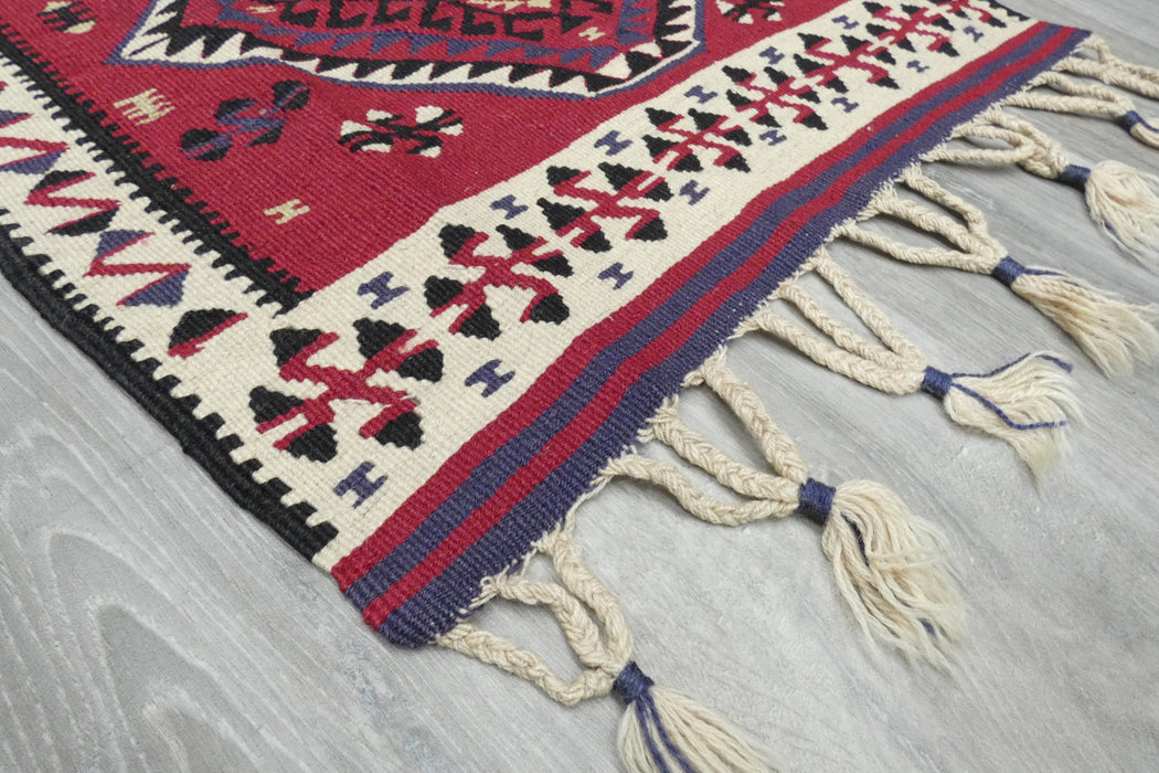 Authentic Handwoven Turkish Kilim Rug 82 x 62cm | Anatolian Wool Flatweave with Tassels- Rugs Direct 