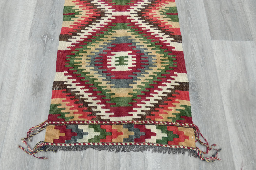 Authentic Handwoven Turkish Kilim Runner Rug 116 x 53cm | Anatolian Wool Flatweave- Rugs Direct 