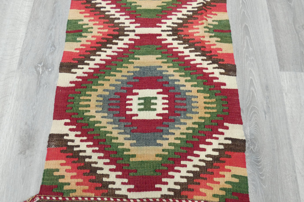 Authentic Handwoven Turkish Kilim Runner Rug 116 x 53cm | Anatolian Wool Flatweave- Rugs Direct 