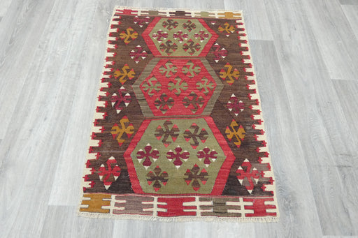 Authentic Turkish Kilim Rug 90 x 60cm | Geometric Anatolian Wool Flatweave- Rugs Direct 