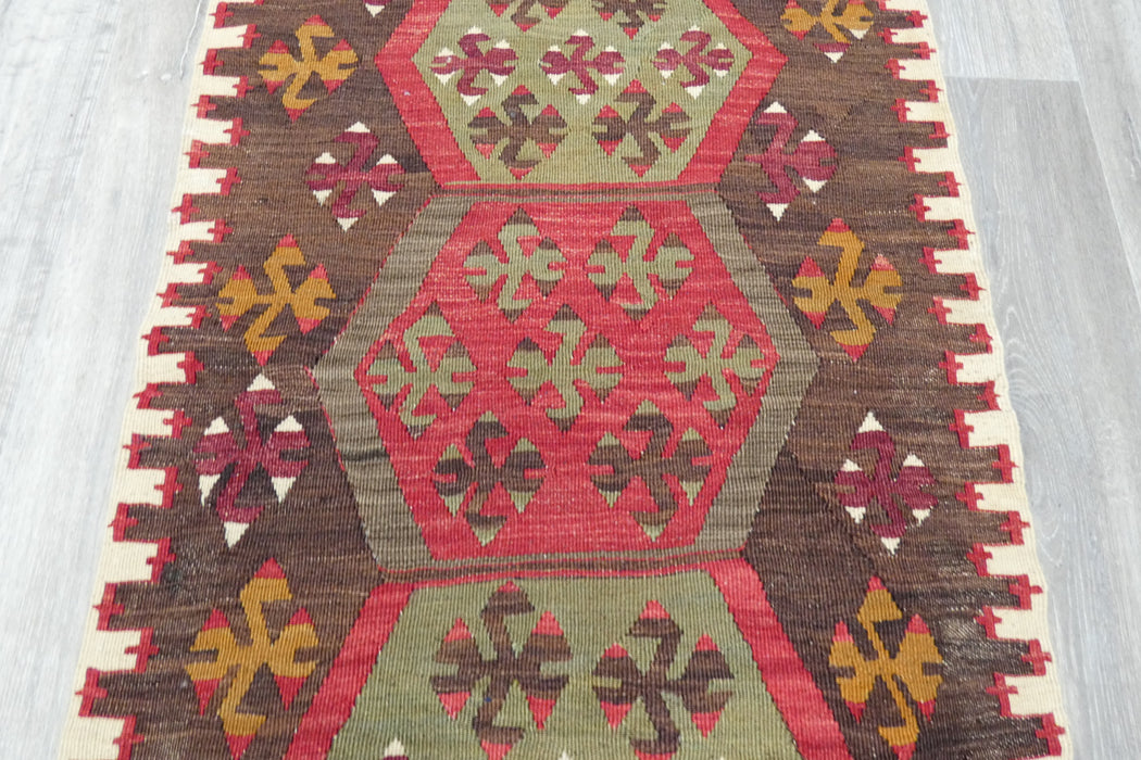 Authentic Turkish Kilim Rug 90 x 60cm | Geometric Anatolian Wool Flatweave- Rugs Direct 