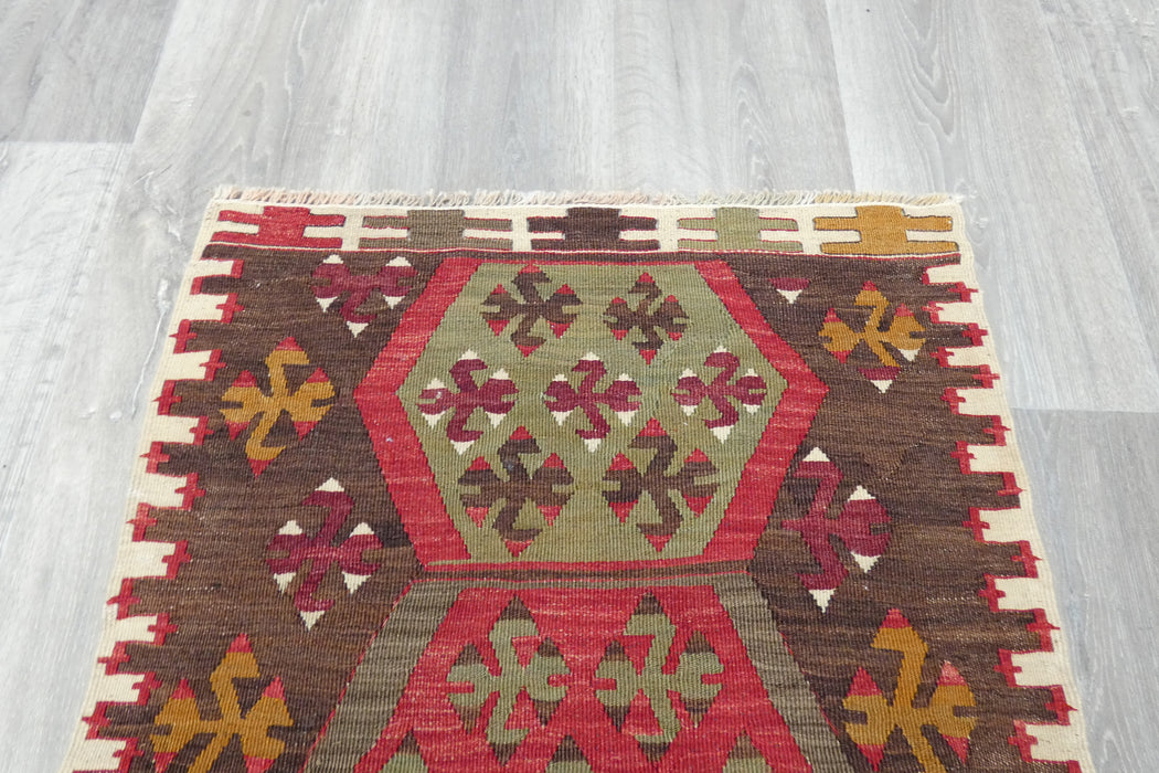 Authentic Turkish Kilim Rug 90 x 60cm | Geometric Anatolian Wool Flatweave- Rugs Direct 