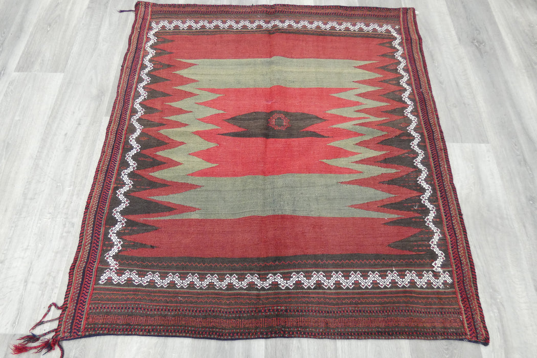 Turkish Kilim Rug 132 x 122cm | Handwoven Anatolian Tribal Design- Rugs Direct 