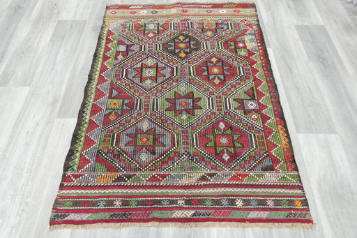 Turkish Kilim Rug 143 x 106cm | Handwoven Anatolian Geometric Design- Rugs Direct 