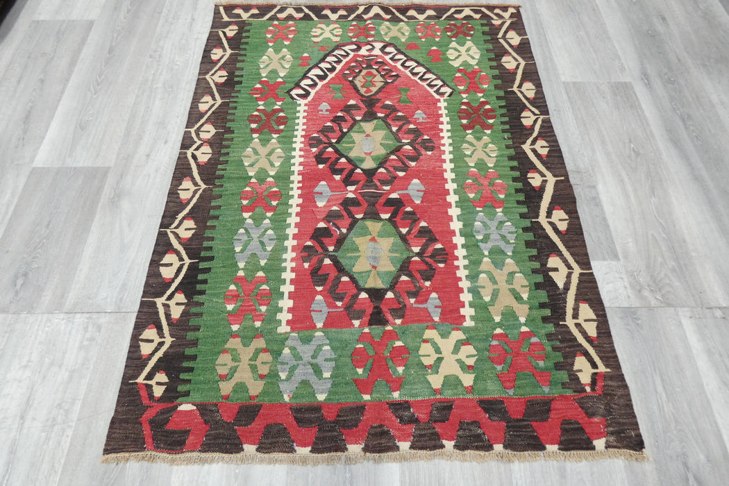 Handwoven Turkish Kilim Accent Rug 130 x 100cm | Geometric Wool Flatweave- Rugs Direct 