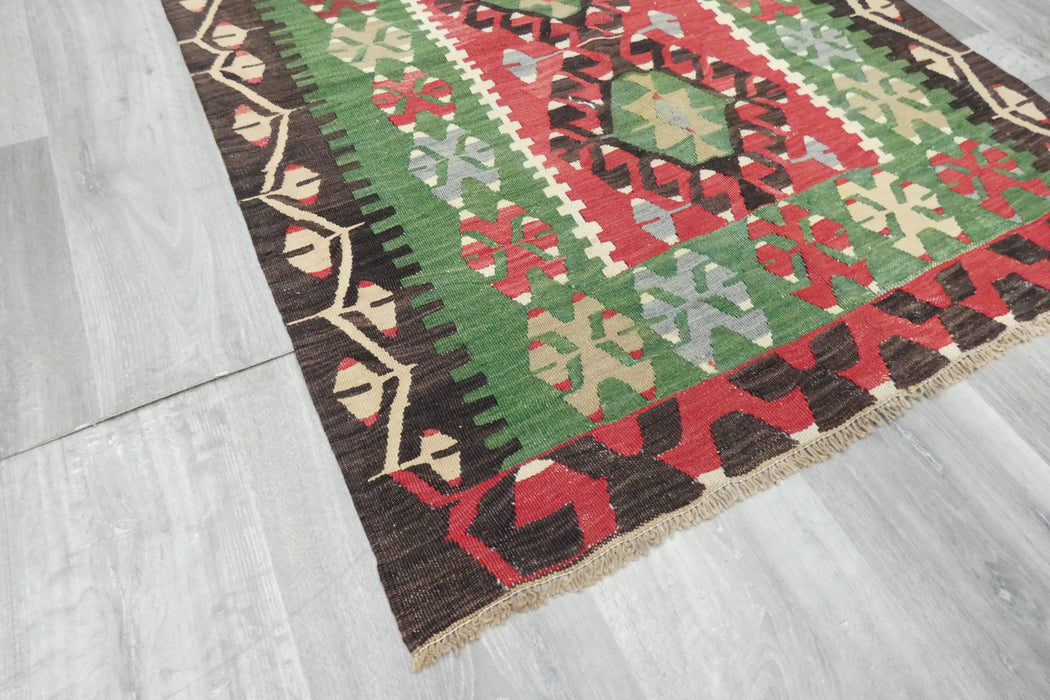 Handwoven Turkish Kilim Accent Rug 130 x 100cm | Geometric Wool Flatweave- Rugs Direct 