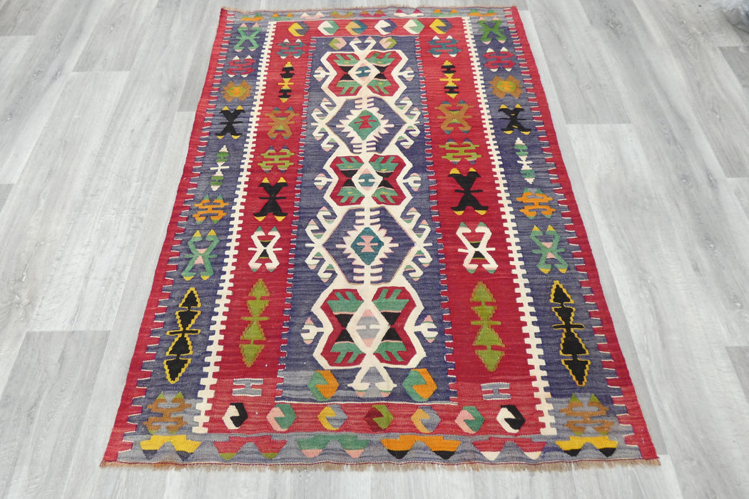 Turkish Kilim Rug 154 x 110cm | Colourful Anatolian Geometric Design- Rugs Direct 