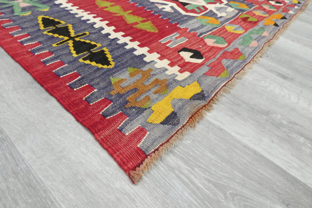Turkish Kilim Rug 154 x 110cm | Colourful Anatolian Geometric Design- Rugs Direct 