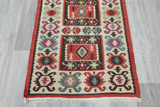 Turkish Kilim Rug 125 x 70cm | Ivory Border Anatolian Design- Rugs Direct 