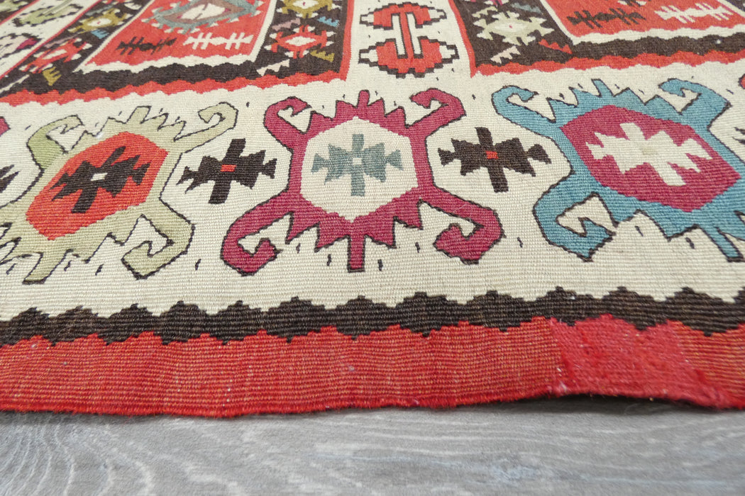 Turkish Kilim Rug 125 x 70cm | Ivory Border Anatolian Design- Rugs Direct 