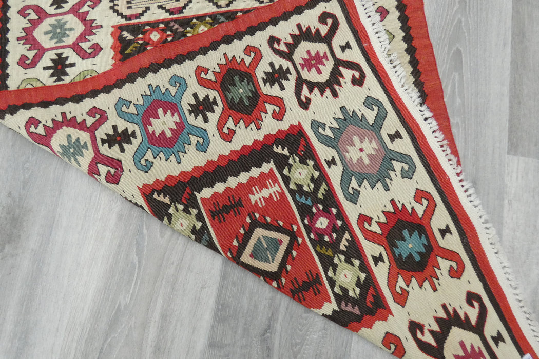 Turkish Kilim Rug 125 x 70cm | Ivory Border Anatolian Design- Rugs Direct 