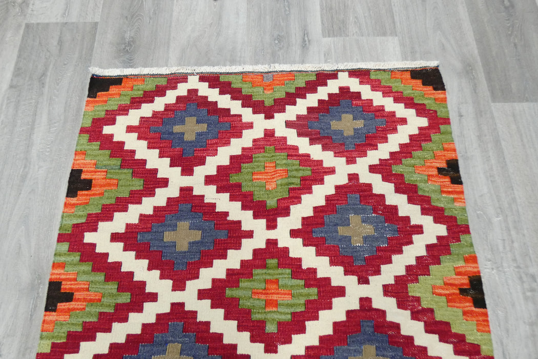 Turkish Kilim Rug 137 x 90cm | Colourful Diamond Medallion Design- Rugs Direct