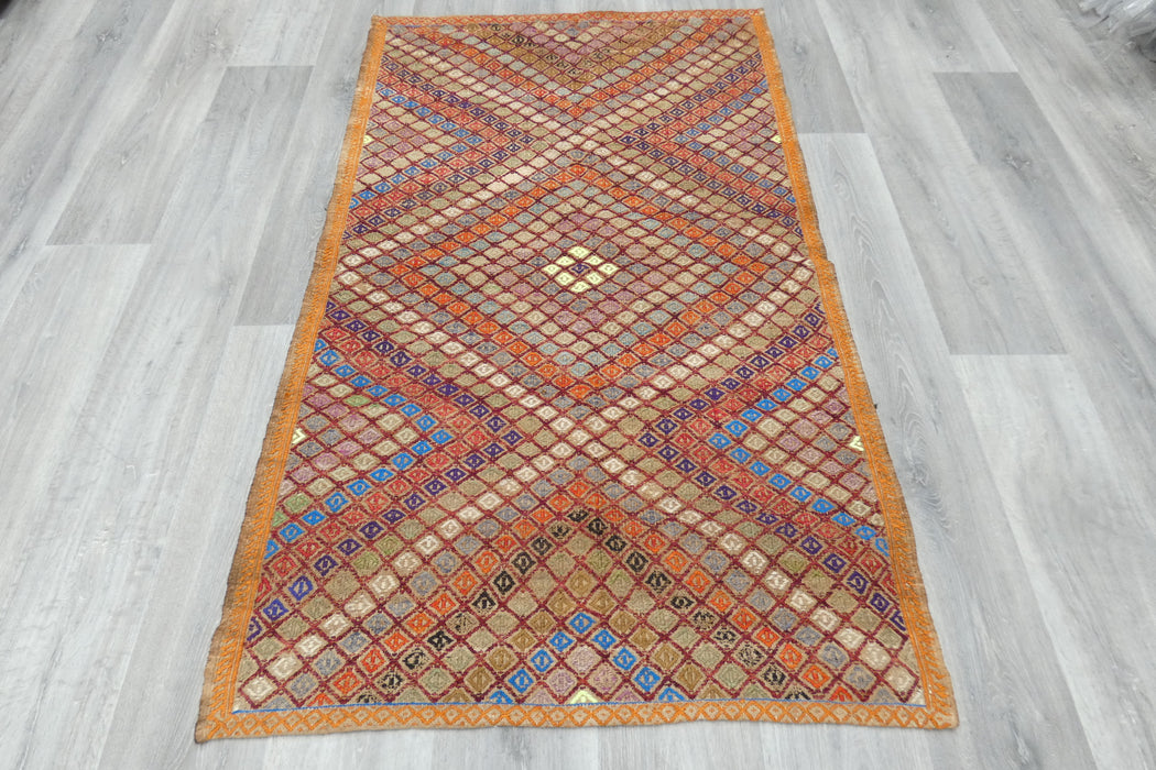 Vintage Handmade Turkish Kilim Rug 162 x 94cm | Geometric Wool Flatweave Tribal Area Rug | One of a Kind- Rugs Direct 