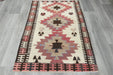 Vintage Handmade Turkish Kilim Rug 140 x 100cm | Blush Pink Geometric Wool Flatweave Area Rug | One of a Kind- Rugs Direct 
