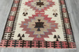 Vintage Handmade Turkish Kilim Rug 140 x 100cm | Blush Pink Geometric Wool Flatweave Area Rug | One of a Kind- Rugs Direct 