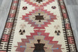 Vintage Handmade Turkish Kilim Rug 140 x 100cm | Blush Pink Geometric Wool Flatweave Area Rug | One of a Kind- Rugs Direct 