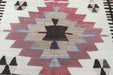 Vintage Handmade Turkish Kilim Rug 140 x 100cm | Blush Pink Geometric Wool Flatweave Area Rug | One of a Kind- Rugs Direct 