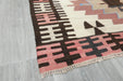 Vintage Handmade Turkish Kilim Rug 140 x 100cm | Blush Pink Geometric Wool Flatweave Area Rug | One of a Kind- Rugs Direct 