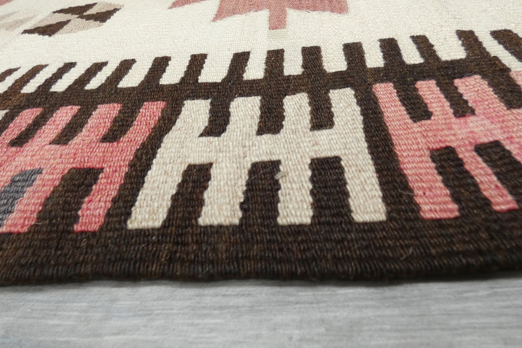 Vintage Handmade Turkish Kilim Rug 140 x 100cm | Blush Pink Geometric Wool Flatweave Area Rug | One of a Kind- Rugs Direct 