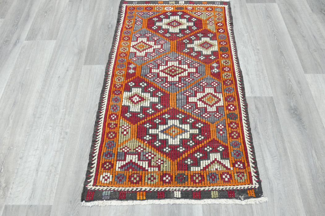 Vintage Handmade Turkish Kilim Rug 125 x 75cm | Geometric Tribal Wool Flatweave Rug | One of a Kind- Rugs Direct 