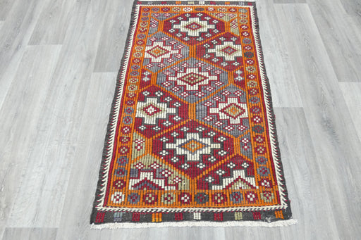 Vintage Handmade Turkish Kilim Rug 125 x 75cm | Geometric Tribal Wool Flatweave Rug | One of a Kind- Rugs Direct 