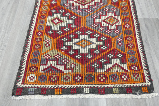 Vintage Handmade Turkish Kilim Rug 125 x 75cm | Geometric Tribal Wool Flatweave Rug | One of a Kind- Rugs Direct 